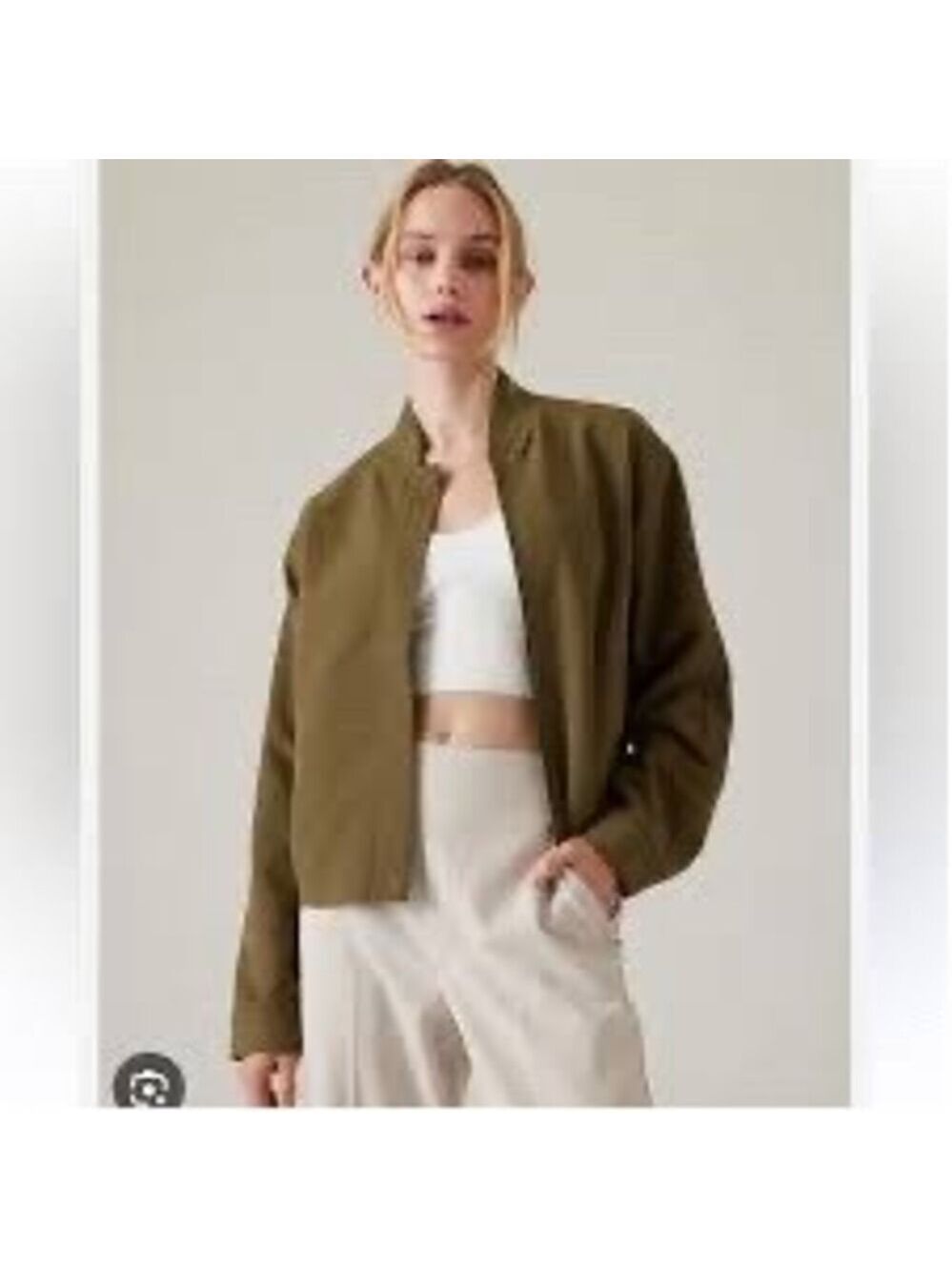 Athleta Endless Bomber Jacket Womens XL Acacia Olive Green Full Zip Snap